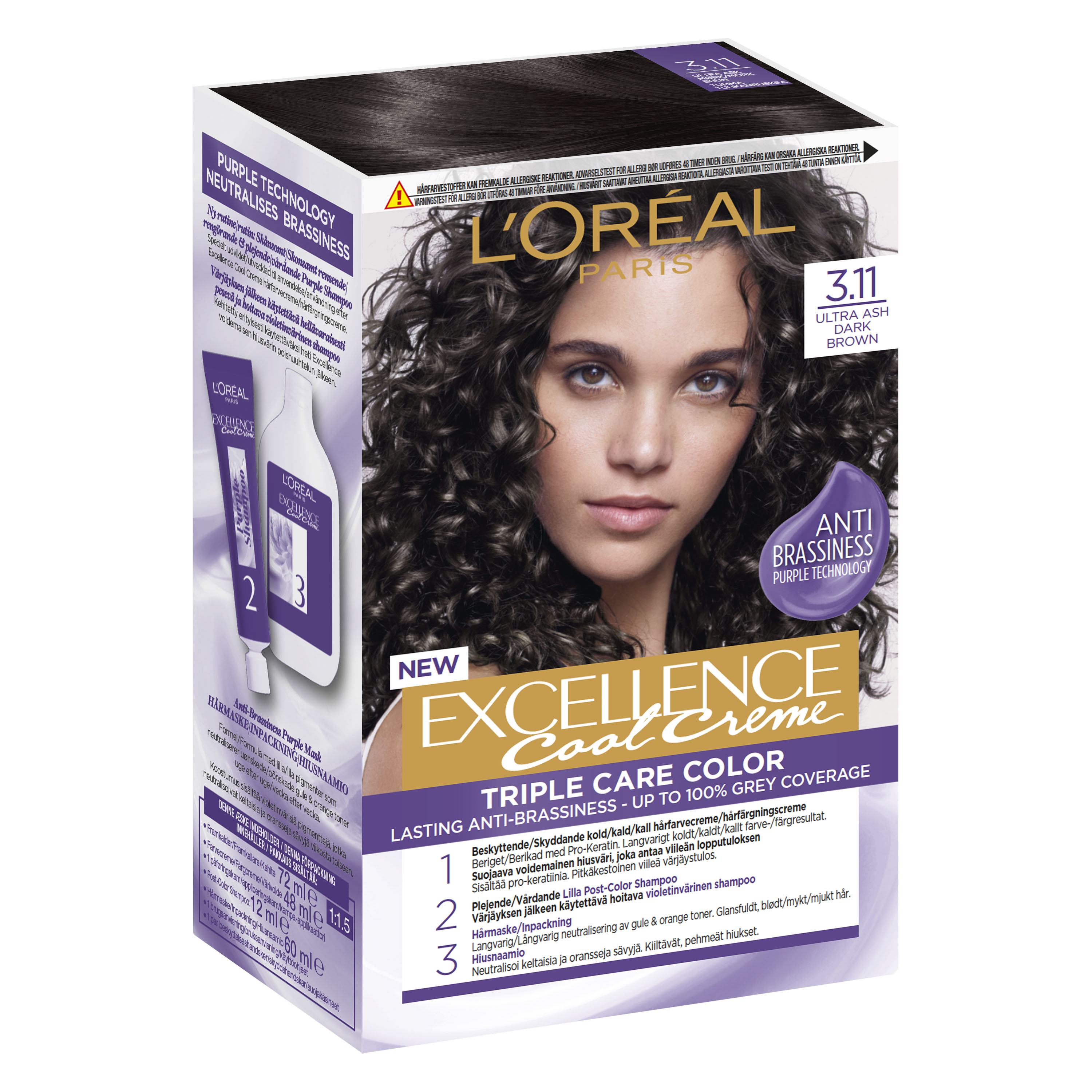 L'Oreal Excellence Cool Cream hárlitur #3.11 Ultra Ash Dark Brown