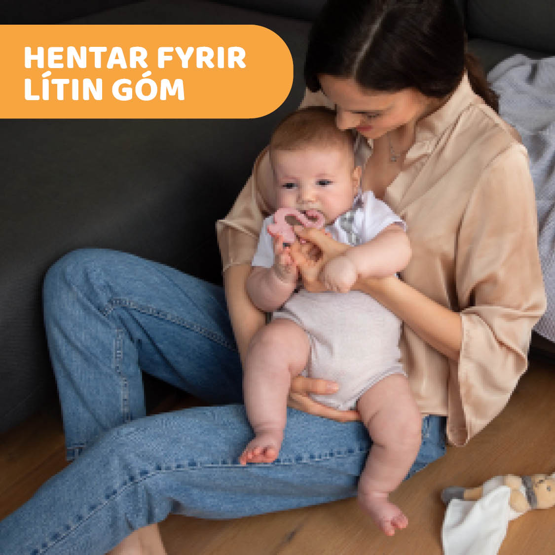 Chicco tannhring silicone bleikur +2mán (1)