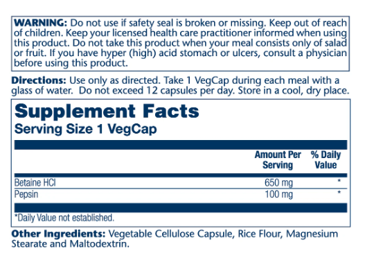 Solaray Betaine HCl 180 vegan hylki (1)