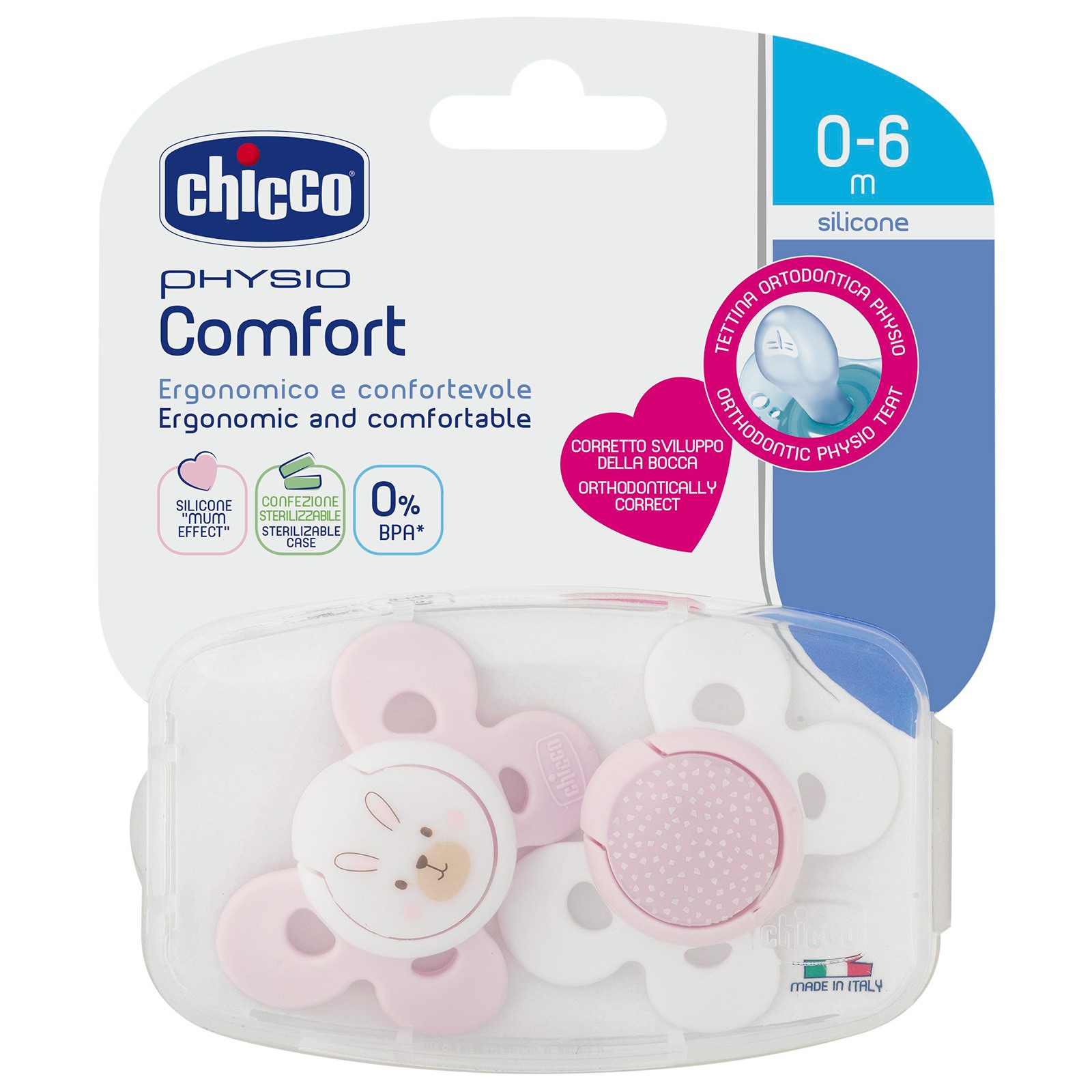 Chicco Physio Comfort snuð 2-6 mánaða bleik 2 stk. (1)
