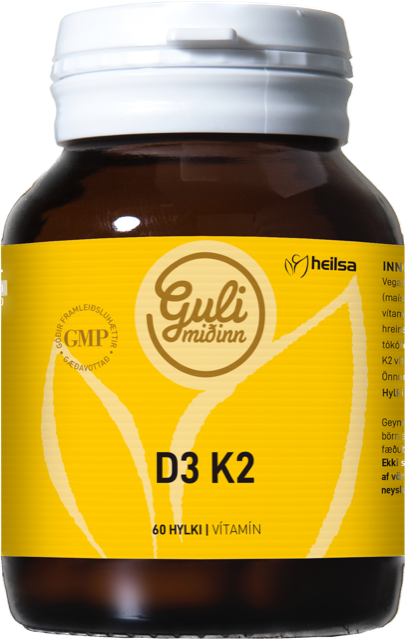 Guli miðinn D3  og K2 vítamín 60 hylki