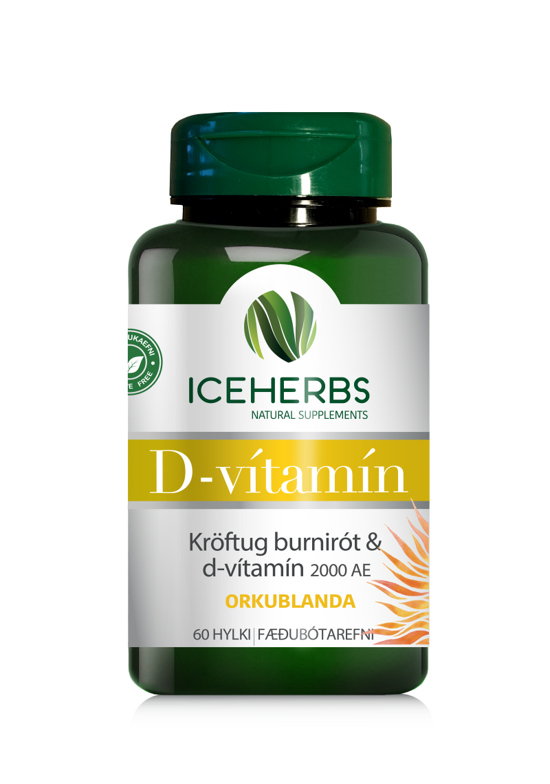 Iceherbs D-vítamín 2000AE & íslenskri burnirót 60 hylki