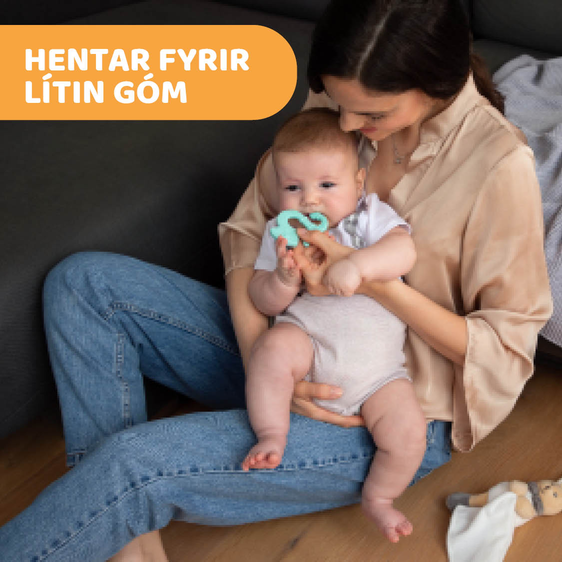 Chicco tannhringur silicone blár +2mán (1)