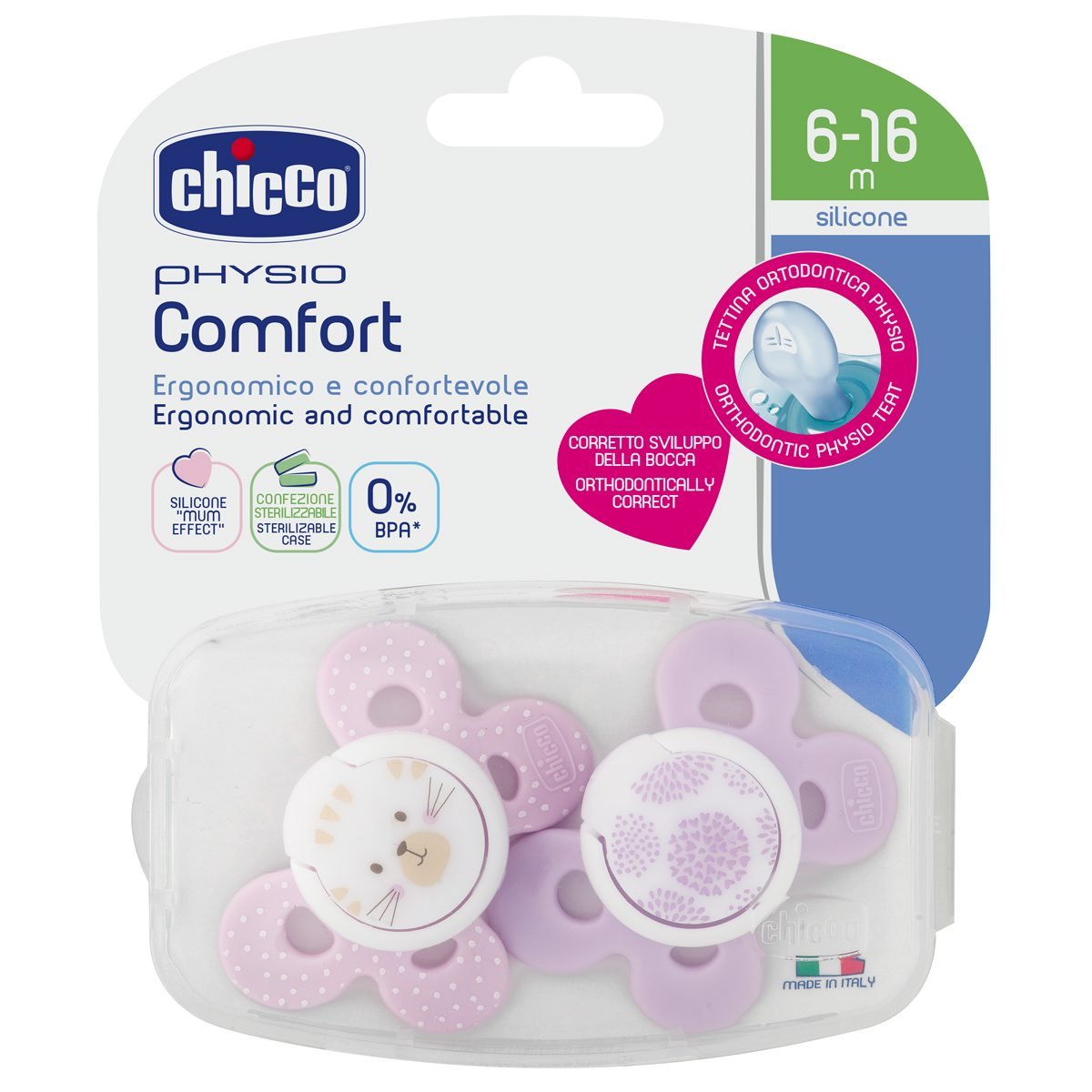 Chicco Physio Comfort snuð 6-16 bleik 2 stk (1)
