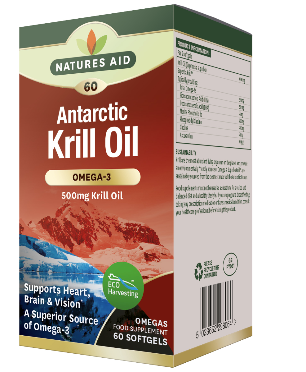 Natures aid Krill Oil 100% Pure Omega-3 500 mg. 60 hylki