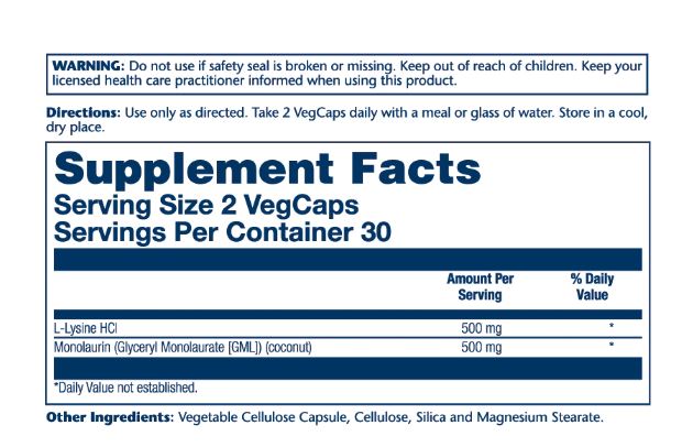Solaray L-lysine Monolaurin 1:1 Ratio 60 hylki (1)