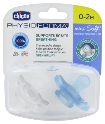 Chicco Physio Soft Mini snuð 0-2ja mánaða #blátt og glært (1)