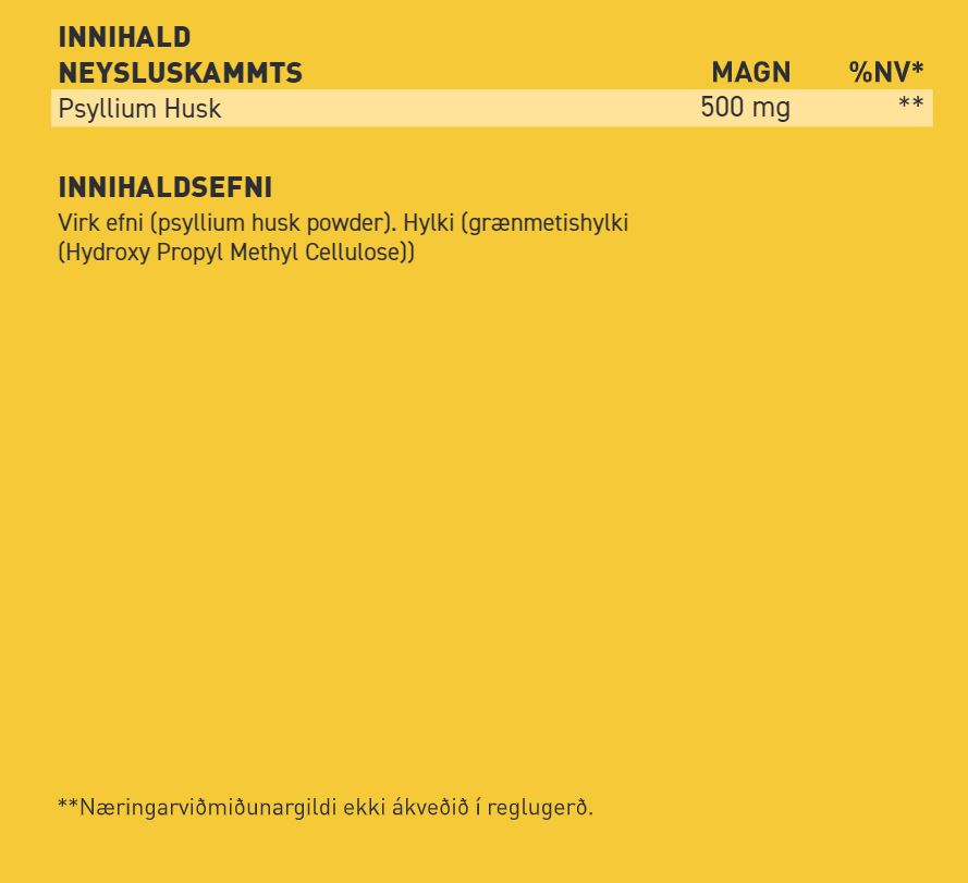 Guli miðinn Husk 500mg, 90 grænmetishylki (1)