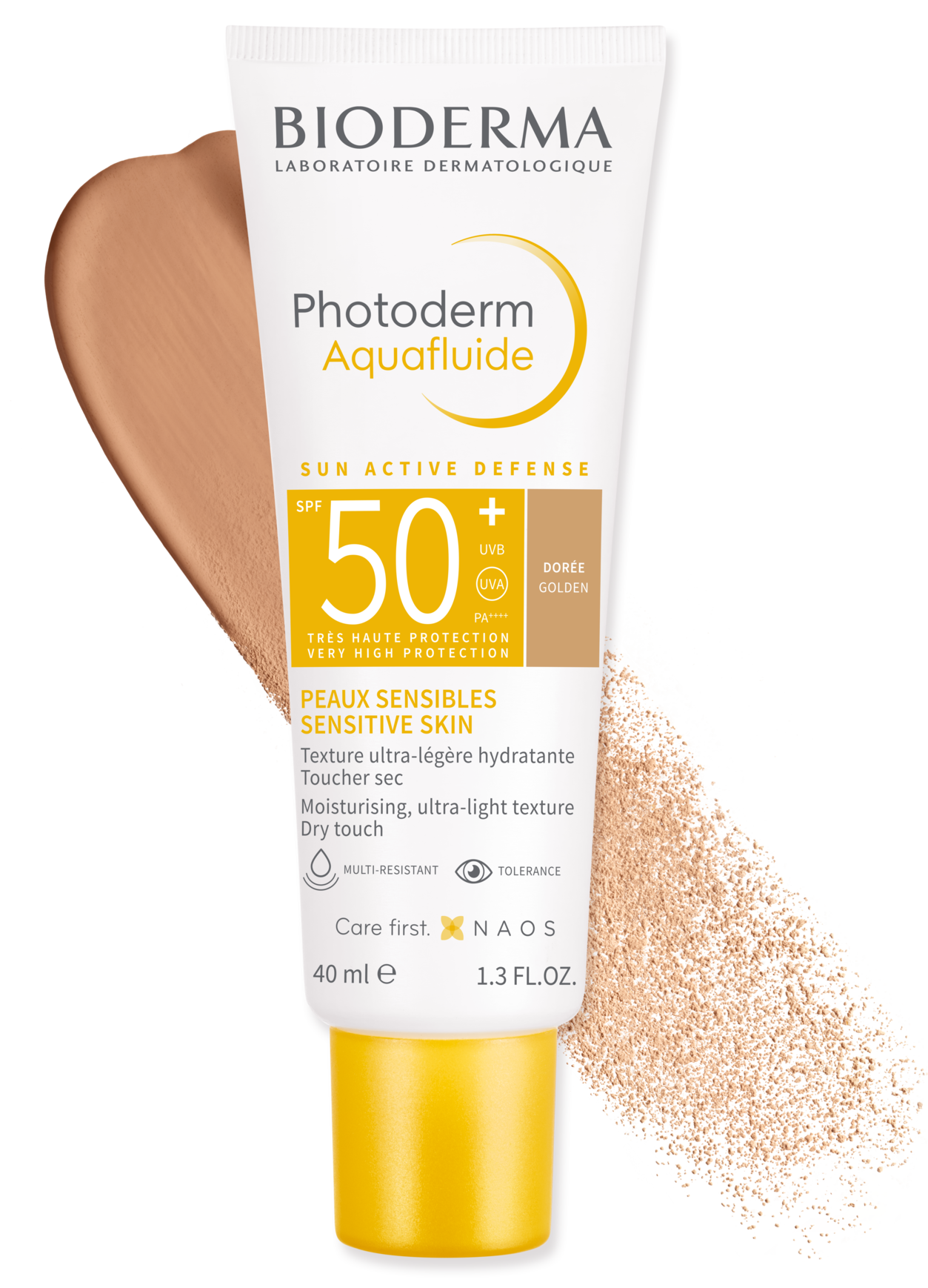 Bioderma Photoderm Aquafluide andlit Sólarvarnir með lit SPF50+, 40 ml.  #Golden