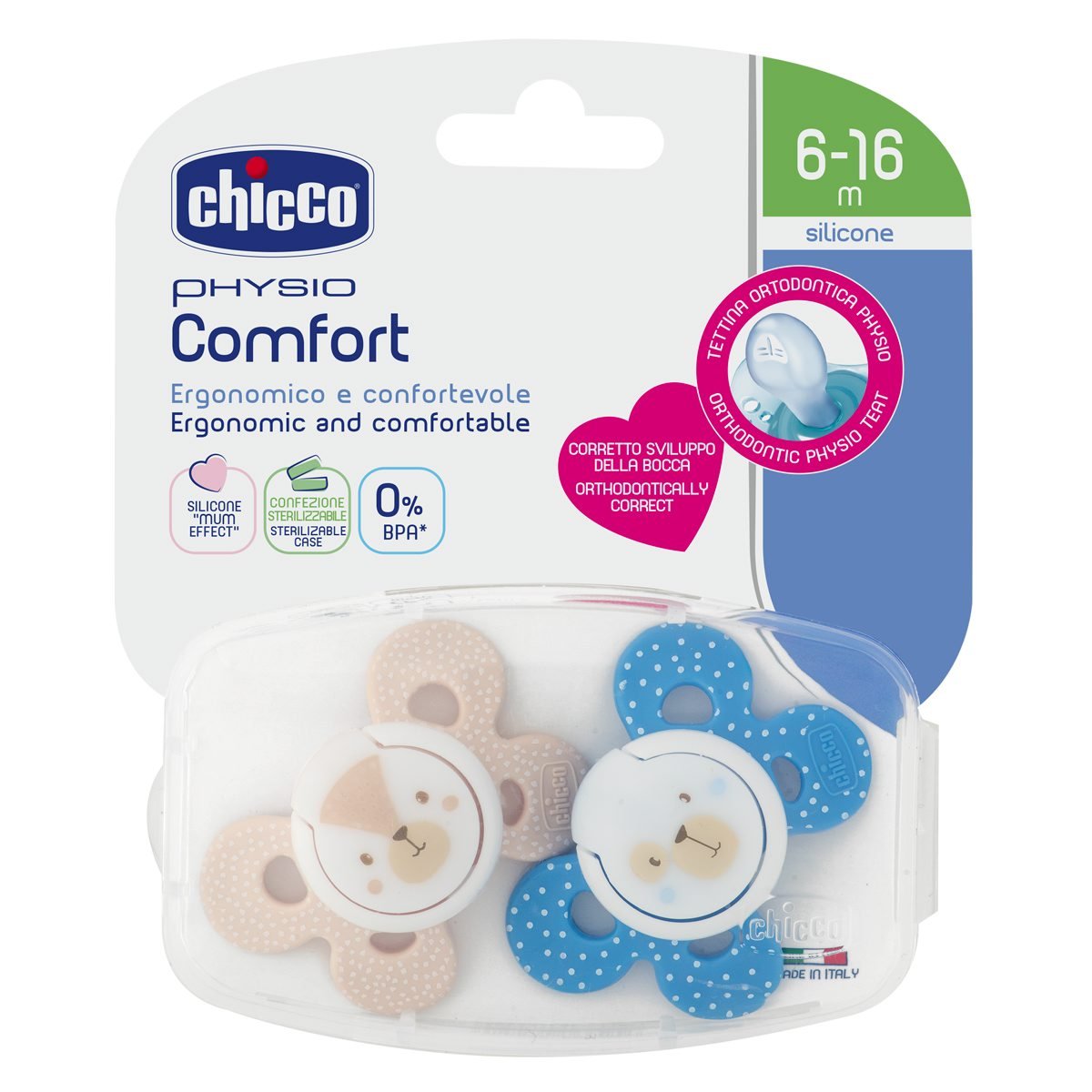 Chicco Physio  Comfort snuð 6-16 mánaða 2 stk. #blátt,ljóst (2)