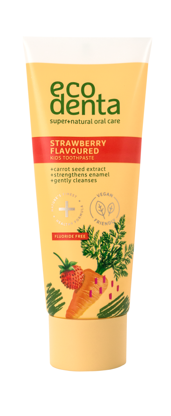 Ecodenta tannkrem með jarðaberjabragði fyrir börn 3+, 75 ml. #án flúors