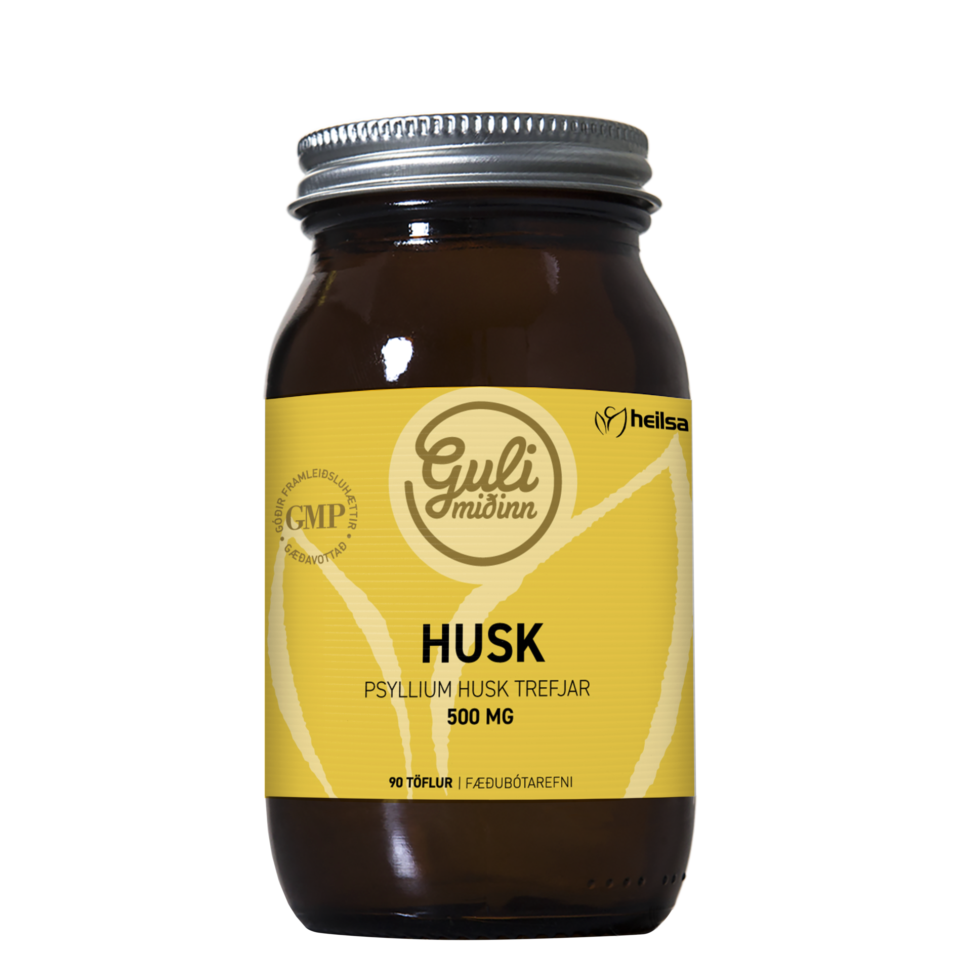 Guli miðinn Husk 500mg, 90 grænmetishylki
