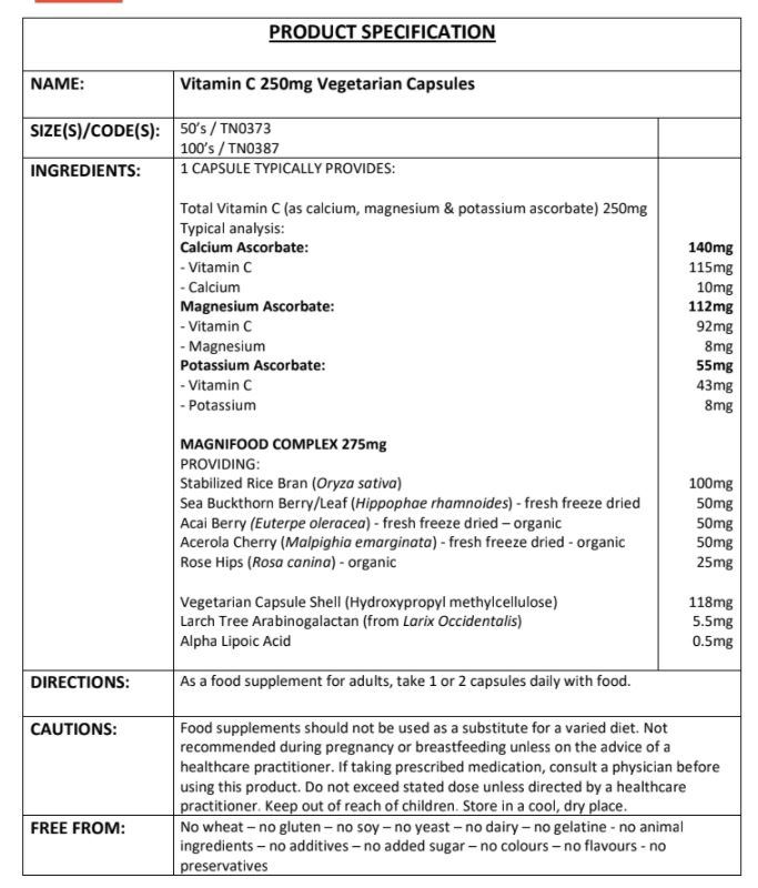 Terranova Vítamín C 250mg Complex 50 hylki (1)