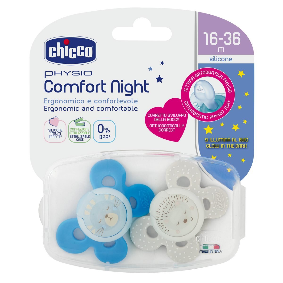 Chicco Physio Comfort nætursnuð 16-36 #blá 2 stk. (1)
