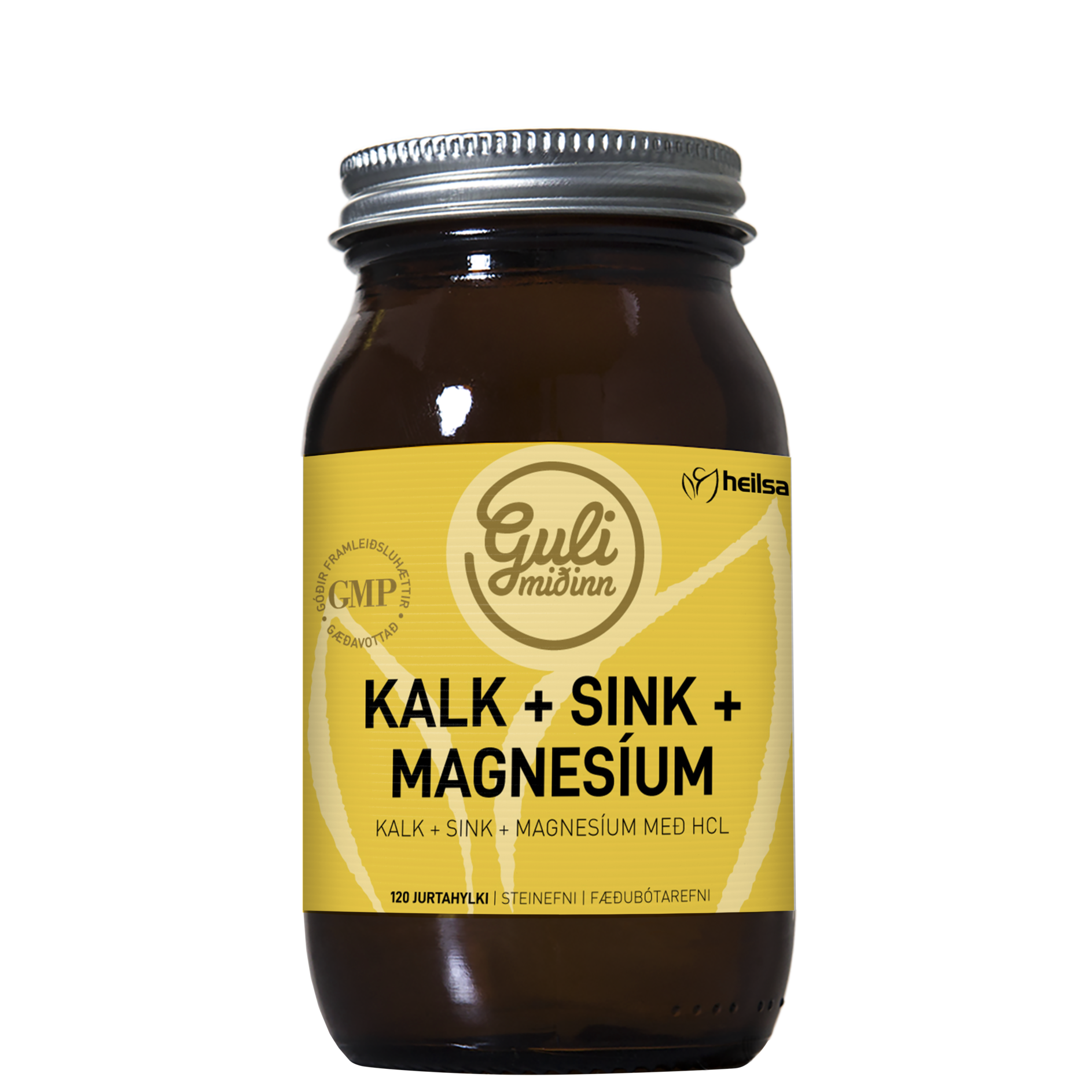 Guli miðinn Kalk, magnesíum og sínk 120 hylki