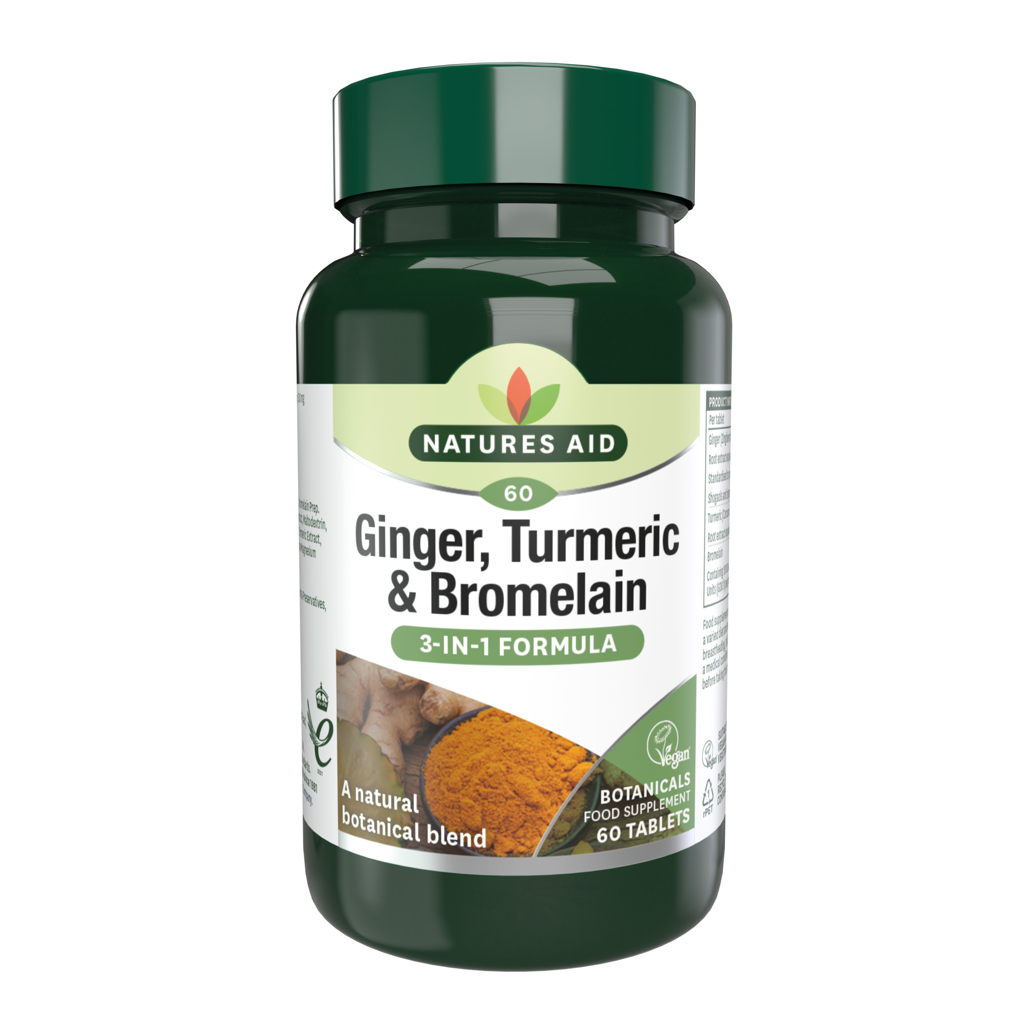 Natures Aid Ginger, Turmeric & Bromelain 60 hylki