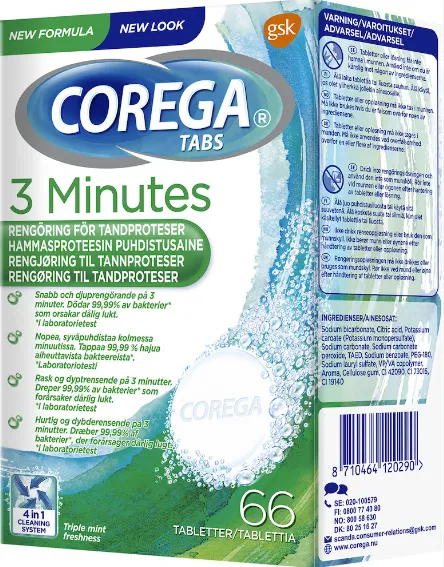 Corega 3 mínútur hreinsitöflur 66 stk. #freyðitöflur