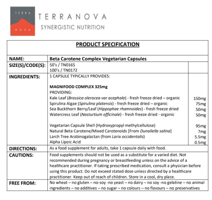 Terranova Beta Carotene Complex 50 vegan hylki (1)