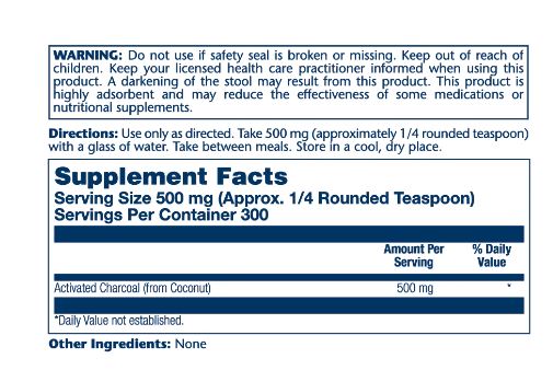 Solaray Activated Charcoal Coconut Shell 500 mg 150gr. (1)