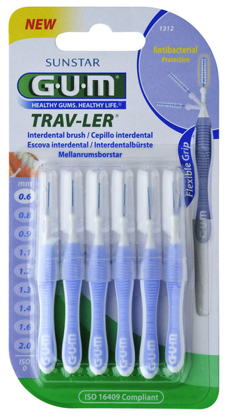 GUM millitannbursti ljósfjólublár 0.6 mm. - 6 stk.